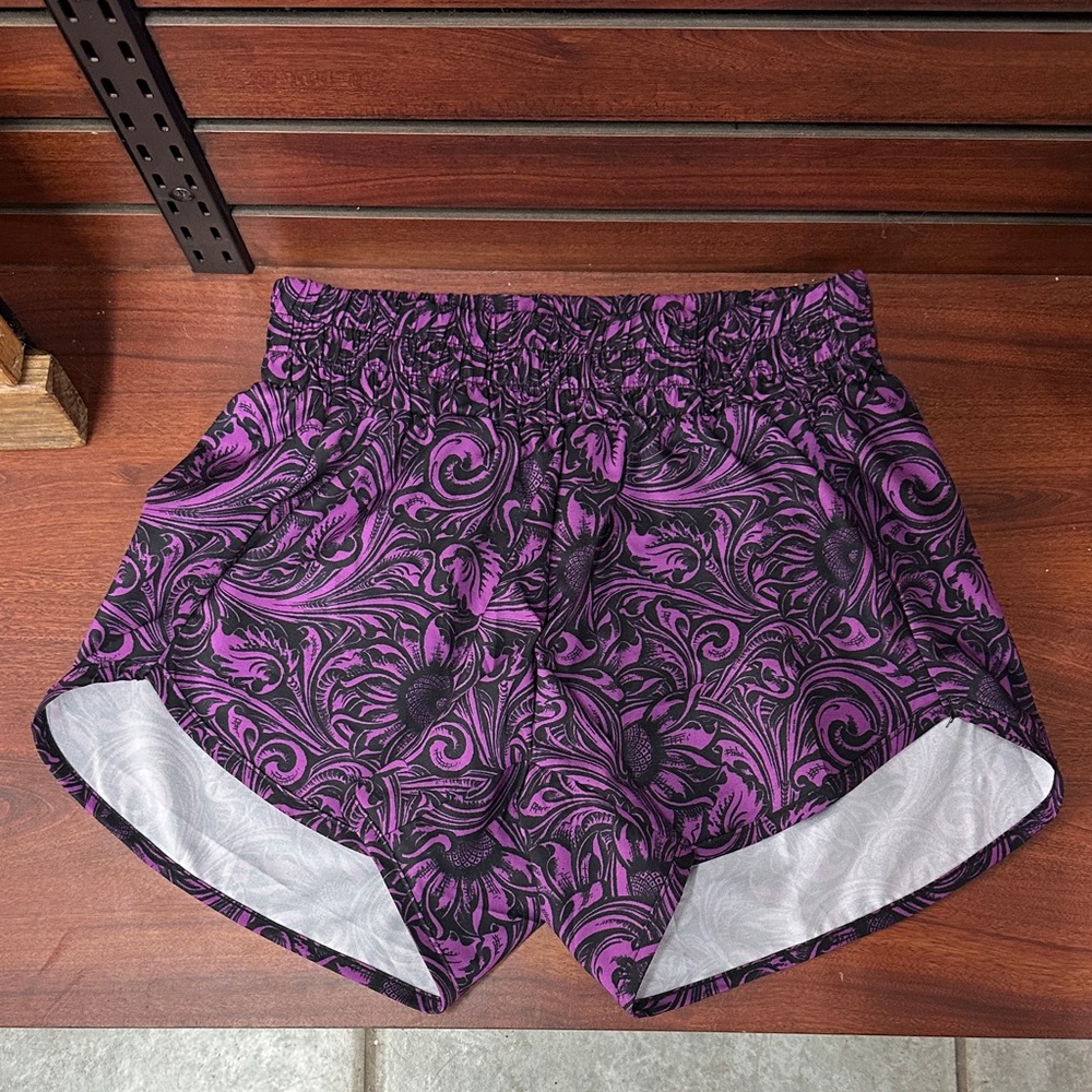 Women’s Purple Patterned Athletic Shorts with Elastic Waist